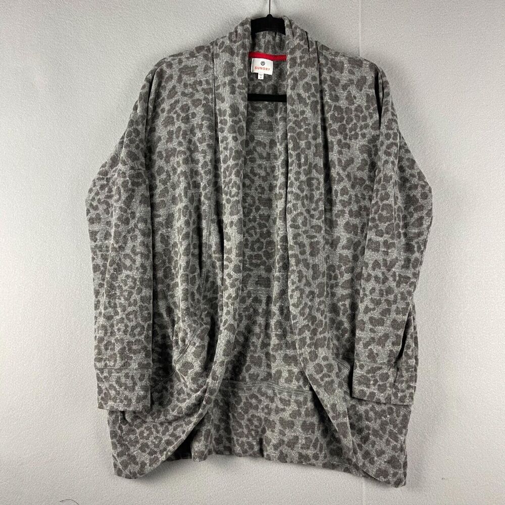 Sundry Cardigan Womens Large Large Leopard Print Open Front Cozy Soft Relaxed